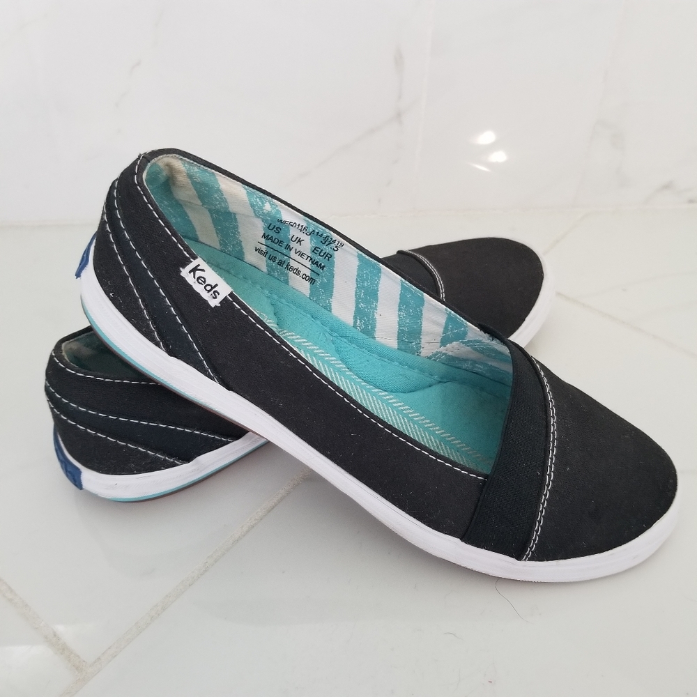 Keds Ortholite Sz 7 Black Canvas Slip Ons
